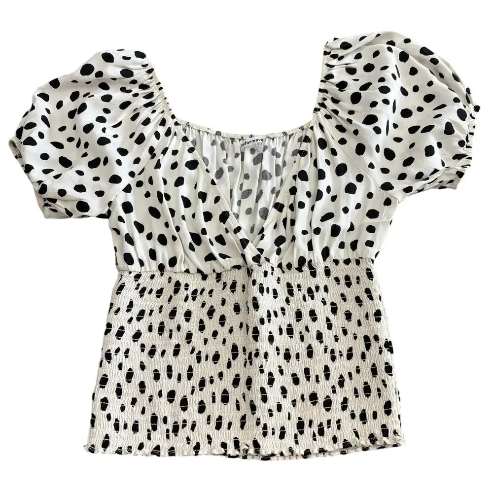 Reformation Polka Dot Smocked Puff Sleeve Top Women's XL Coquette Girly Dainty
